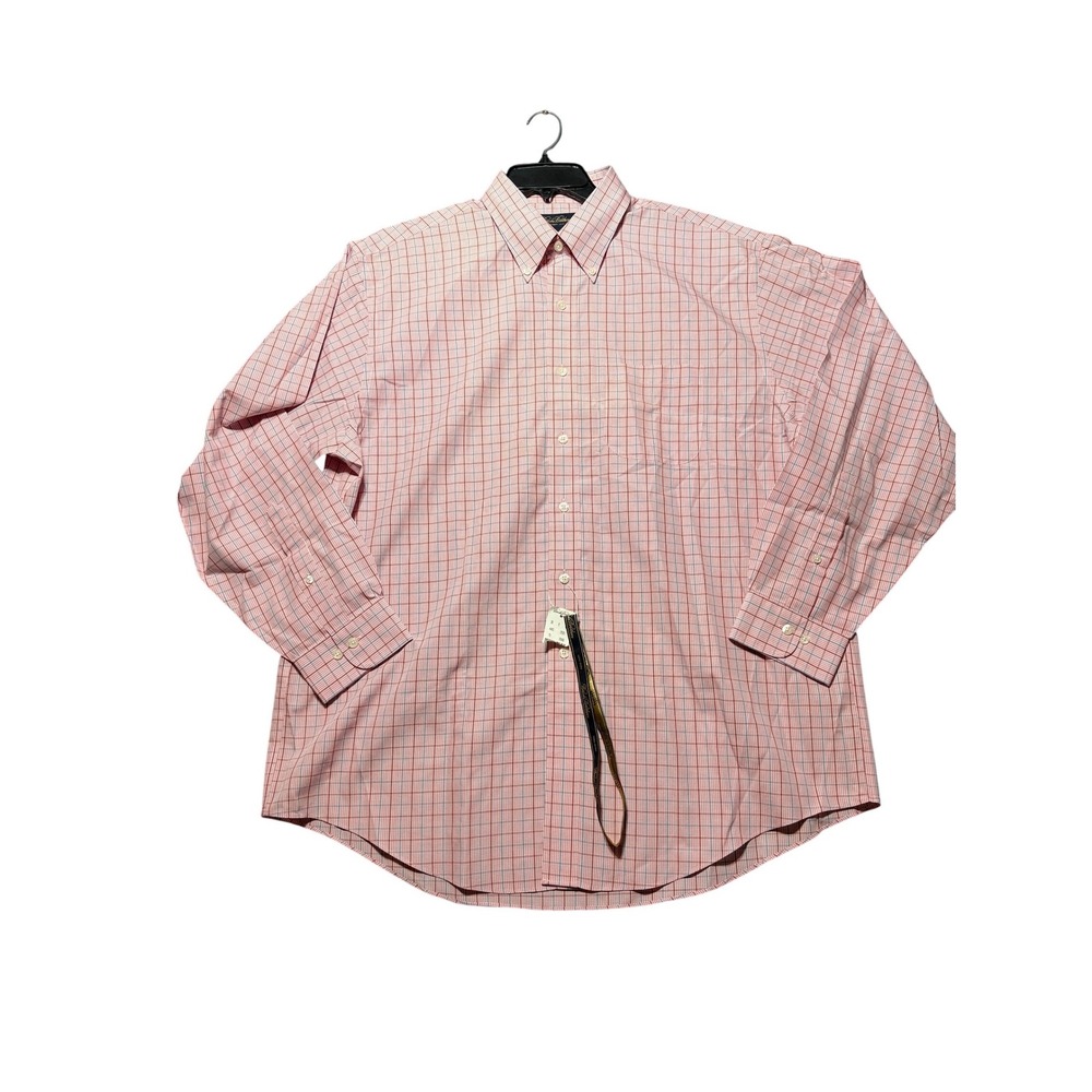 Brooks Brothers Button Down Shirt‎ Mens XL Pink Non-Iron Plaid Long Sleeve